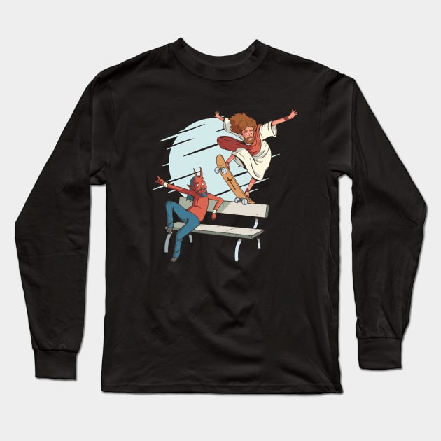 Skateboarding Jesus Long Sleeve T-Shirt by Cosmo Gazoo